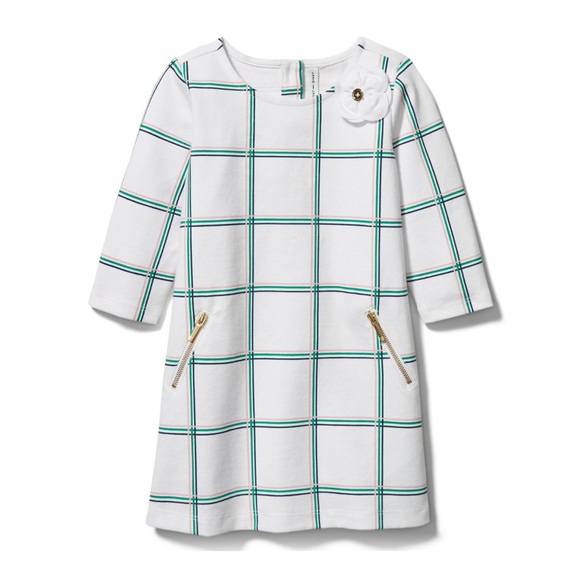 • Janie and Jack • Baby Girls WINDOWPANE PONTE DRESS White / Green / Pink 12-18 - Picture 1 of 3